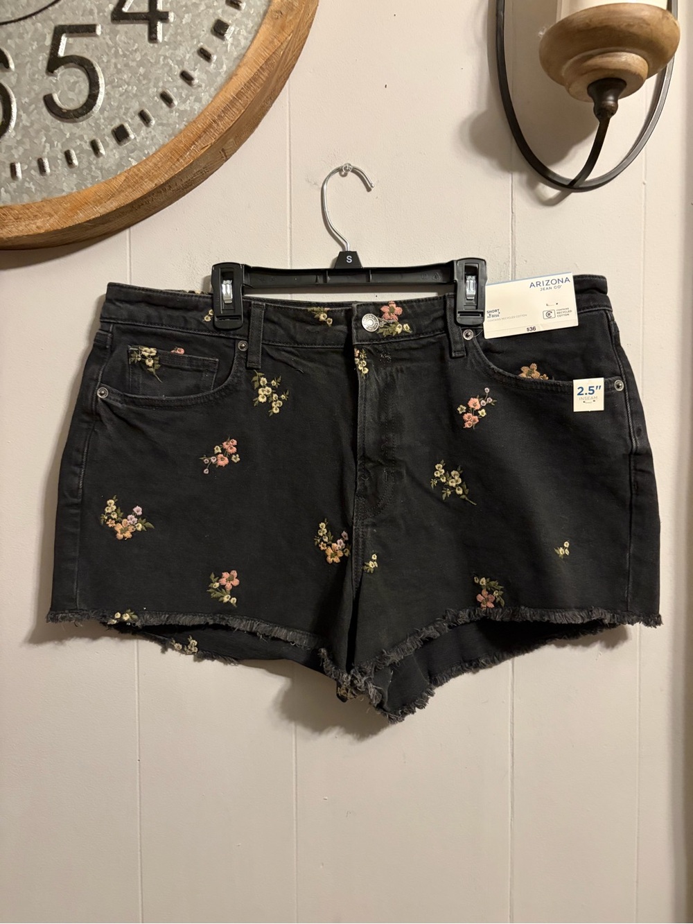 Arizona Jean Company Black Denim Floral Cutoff Shorts